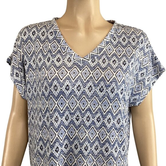 Orvis Classic Collection V-Neck Geometric Short Sleeve Top Size Small Stretch‎ - Picture 6 of 7